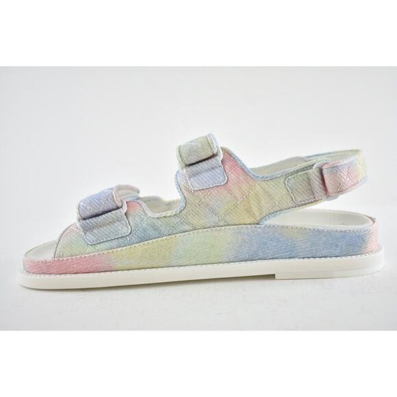 Chanel 22C Green Pink Blue White CC Logo Mule Slide Strap Flat Dad Sandal 38 - Picture 9 of 12